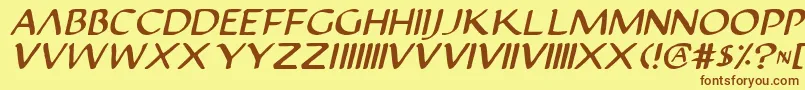 フォントJustinian2Italic – 茶色の文字が黄色の背景にあります。