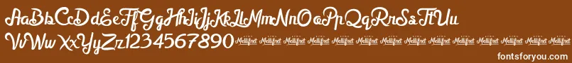 MellifretDemo-fontti – valkoiset fontit ruskealla taustalla
