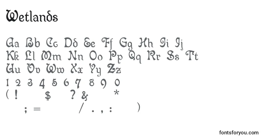 Czcionka Wetlands – alfabet, cyfry, specjalne znaki