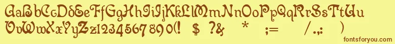 フォントWetlands – 茶色の文字が黄色の背景にあります。