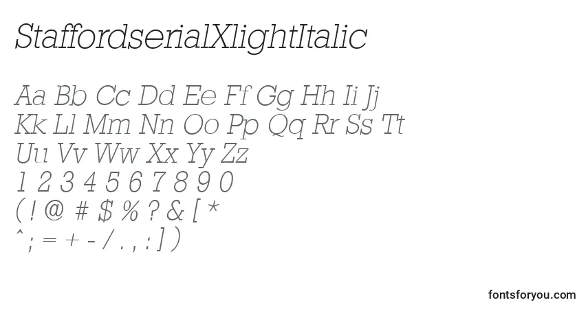 Czcionka StaffordserialXlightItalic – alfabet, cyfry, specjalne znaki