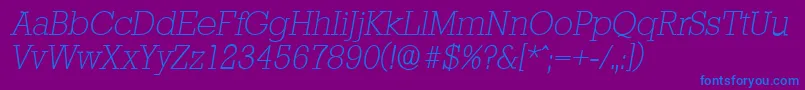 StaffordserialXlightItalic-Schriftart – Blaue Schriften auf violettem Hintergrund