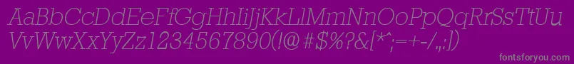 Fonte StaffordserialXlightItalic – fontes cinzas em um fundo violeta