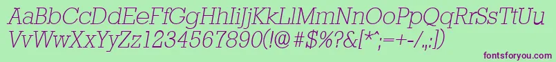 フォントStaffordserialXlightItalic – 緑の背景に紫のフォント