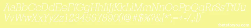Fonte StaffordserialXlightItalic – fontes brancas em um fundo amarelo