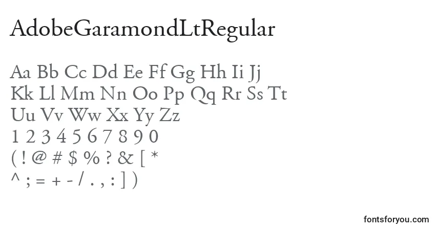 AdobeGaramondLtRegular Font – alphabet, numbers, special characters