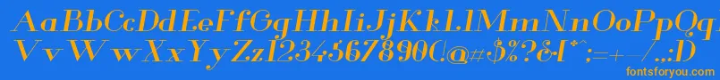 GlamorMediumextendeditalic Font – Orange Fonts on Blue Background