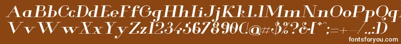 GlamorMediumextendeditalic-fontti – valkoiset fontit ruskealla taustalla