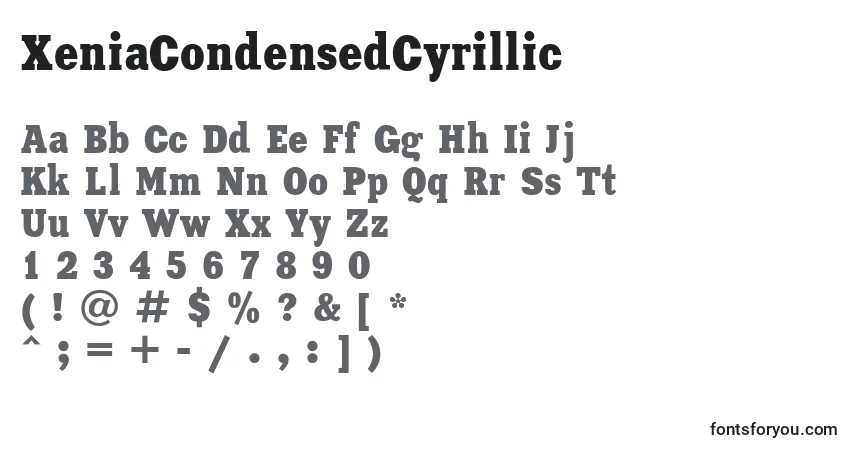 A fonte XeniaCondensedCyrillic – alfabeto, números, caracteres especiais