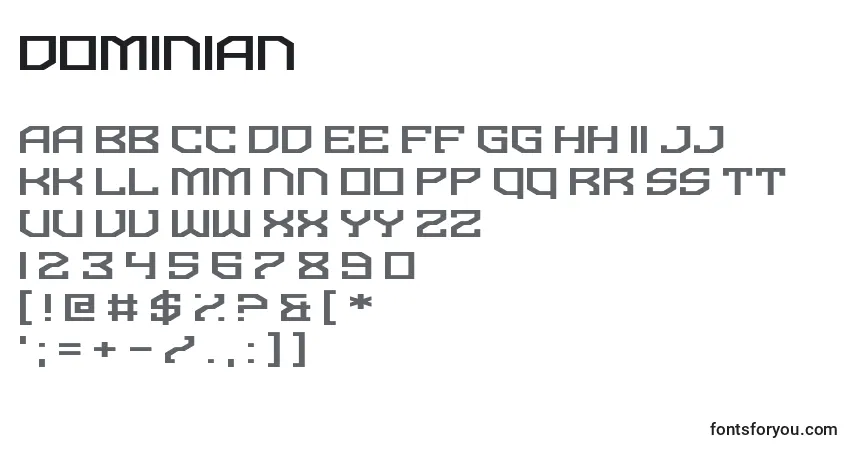 Dominian-fontti – aakkoset, numerot, erikoismerkit