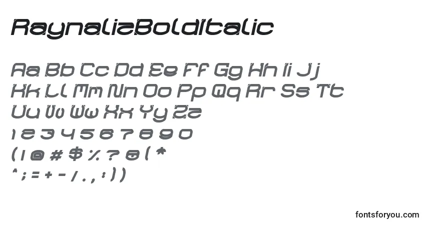Schriftart RaynalizBoldItalic – Alphabet, Zahlen, spezielle Symbole