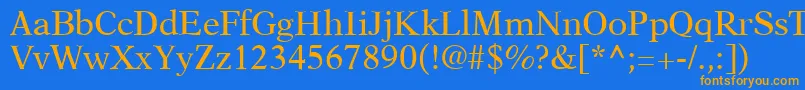 フォントA831RomanRegular – オレンジ色の文字が青い背景にあります。