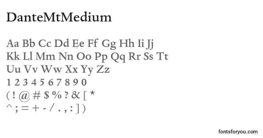 A fonte DanteMtMedium – alfabeto, números, caracteres especiais