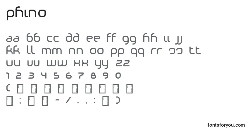A fonte Phino – alfabeto, números, caracteres especiais