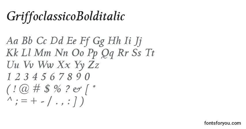 Schriftart GriffoclassicoBolditalic – Alphabet, Zahlen, spezielle Symbole