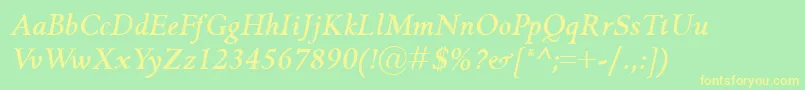 フォントGriffoclassicoBolditalic – 黄色の文字が緑の背景にあります