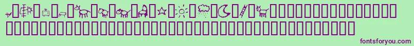 CrayonKids2-Schriftart – Violette Schriften auf grünem Hintergrund
