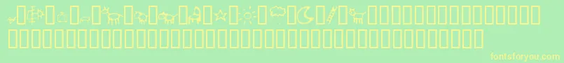 フォントCrayonKids2 – 黄色の文字が緑の背景にあります