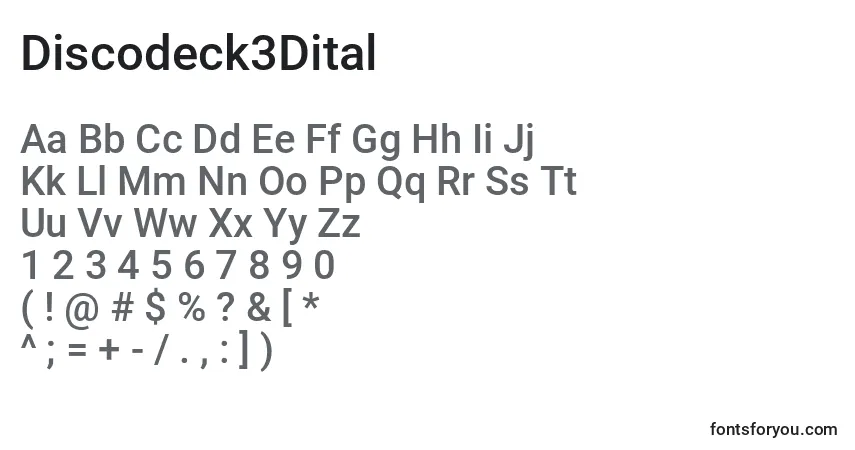 Schriftart Discodeck3Dital – Alphabet, Zahlen, spezielle Symbole