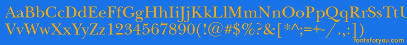 フォントNewbaskervilleett – オレンジ色の文字が青い背景にあります。