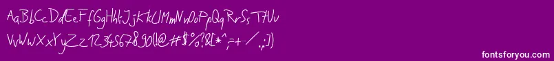 JakobsHandwritingOtf-fontti – valkoiset fontit violetilla taustalla