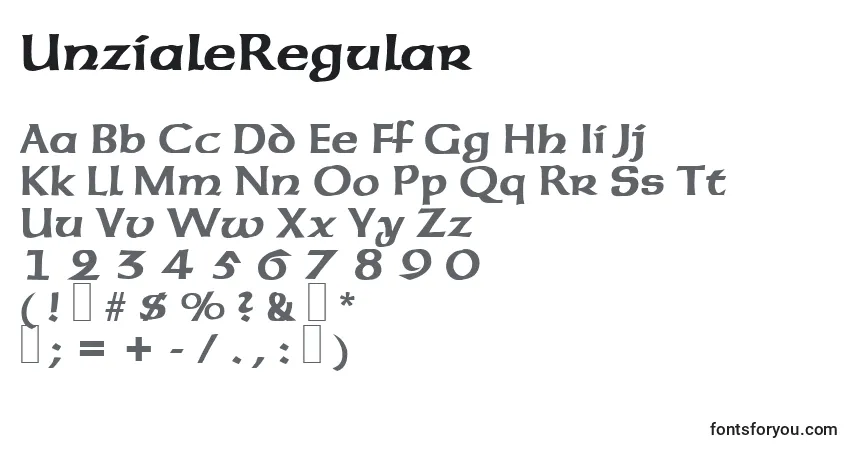 Schriftart UnzialeRegular – Alphabet, Zahlen, spezielle Symbole