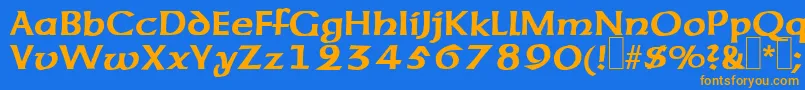 フォントUnzialeRegular – オレンジ色の文字が青い背景にあります。