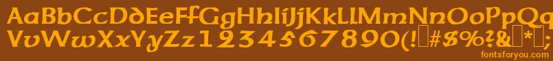 フォントUnzialeRegular – オレンジ色の文字が茶色の背景にあります。