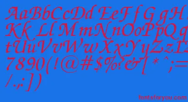 ZapfChanceryItalic.001.007 font – Red Fonts On Blue Background