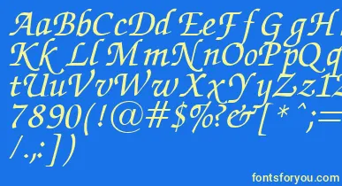 ZapfChanceryItalic.001.007 font – Yellow Fonts On Blue Background