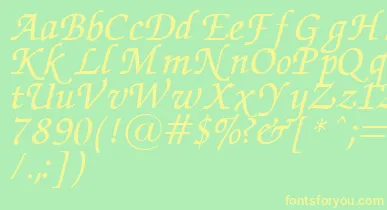 ZapfChanceryItalic.001.007 font – Yellow Fonts On Green Background