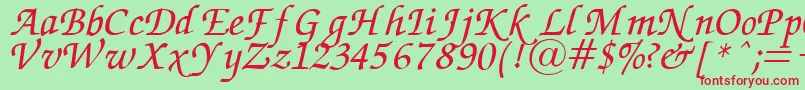 Czcionka ZapfChanceryItalic.001.007 – czerwone czcionki na zielonym tle