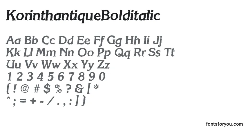 Шрифт KorinthantiqueBolditalic – алфавит, цифры, специальные символы