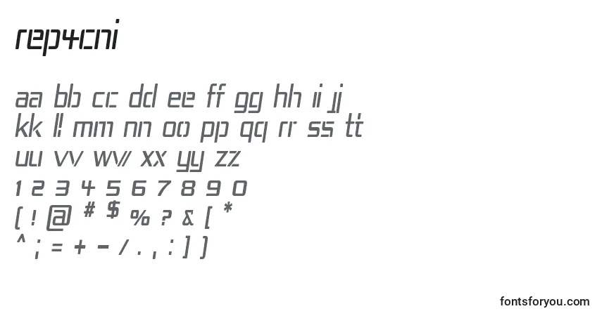 Schriftart Rep4cni – Alphabet, Zahlen, spezielle Symbole