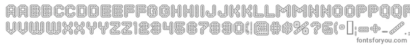 DotsAllForNowInlineJl-fontti – harmaat kirjasimet valkoisella taustalla