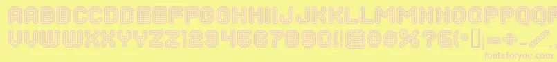 DotsAllForNowInlineJl-fontti – vaaleanpunaiset fontit keltaisella taustalla