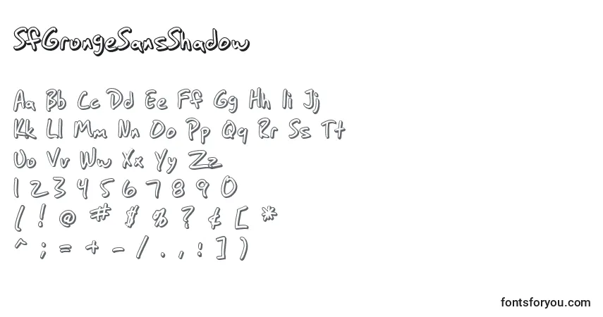 SfGrungeSansShadowフォント–アルファベット、数字、特殊文字