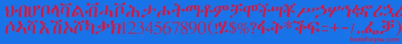 Czcionka Geeztimesssk – czerwone czcionki na niebieskim tle
