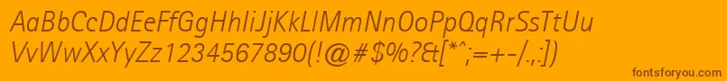 Fonte AgfarotissansseriflightItalic – fontes marrons em um fundo laranja