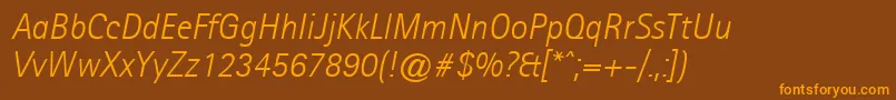 Fonte AgfarotissansseriflightItalic – fontes laranjas em um fundo marrom