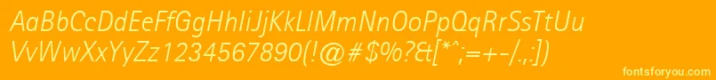Шрифт AgfarotissansseriflightItalic – жёлтые шрифты на оранжевом фоне