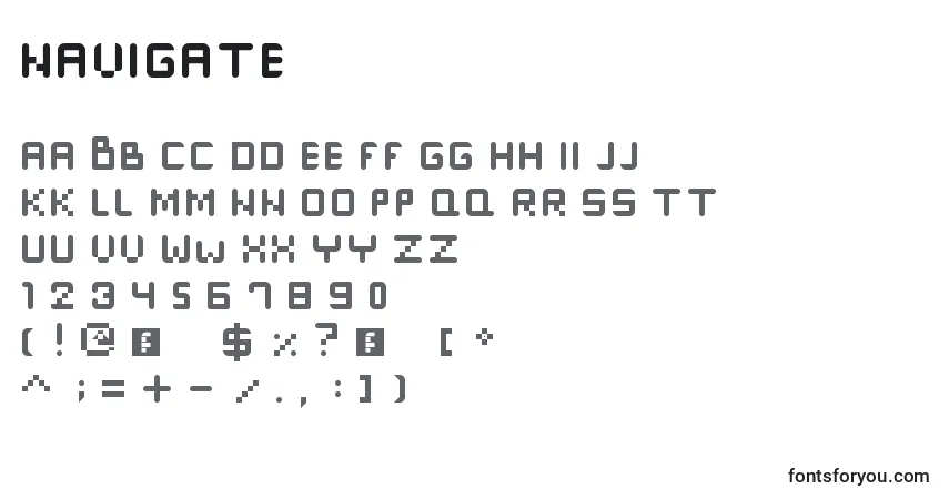 A fonte Navigate – alfabeto, números, caracteres especiais