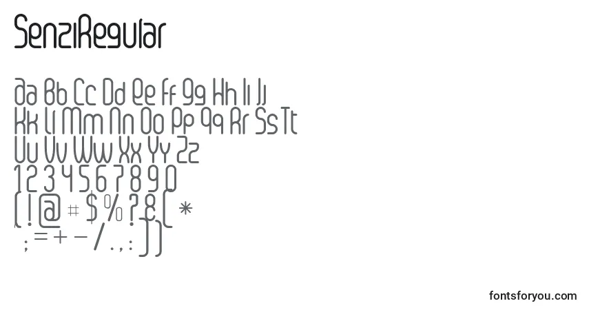 Schriftart SenziRegular (83173) – Alphabet, Zahlen, spezielle Symbole