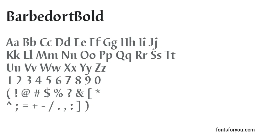 A fonte BarbedortBold – alfabeto, números, caracteres especiais