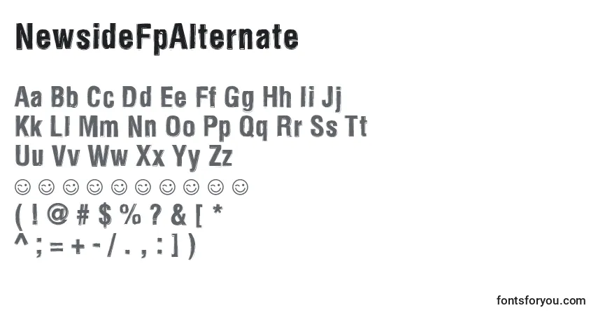 Czcionka NewsideFpAlternate – alfabet, cyfry, specjalne znaki