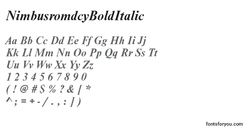 A fonte NimbusromdcyBoldItalic – alfabeto, números, caracteres especiais