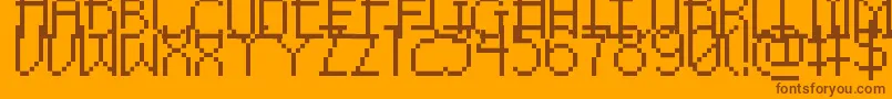 PixelNoirSkinnyCaps-Schriftart – Braune Schriften auf orangefarbenem Hintergrund