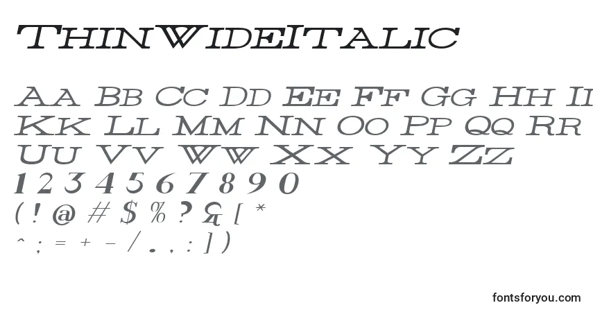 A fonte ThinWideItalic – alfabeto, números, caracteres especiais