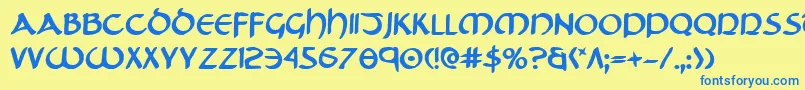 フォントTristramBold – 青い文字が黄色の背景にあります。