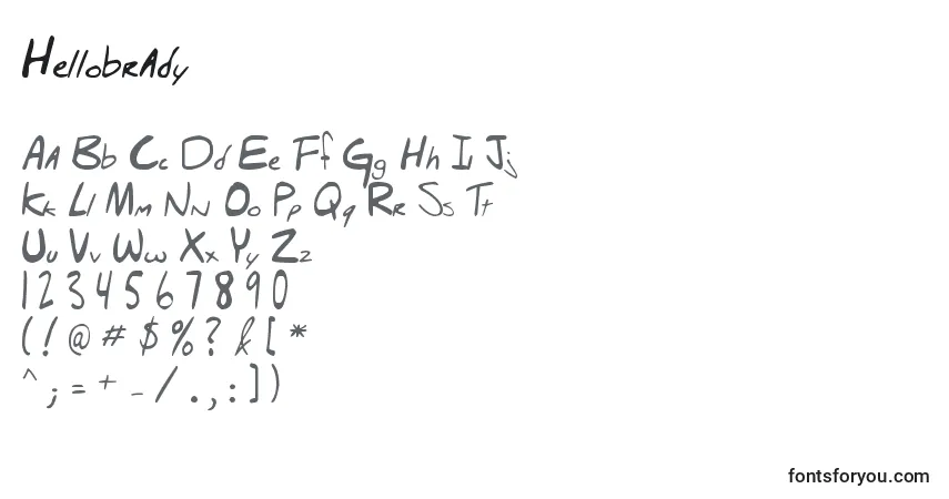 Schriftart Hellobrady – Alphabet, Zahlen, spezielle Symbole